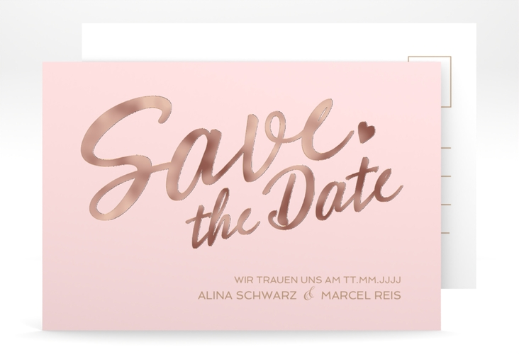 Save the Date-Postkarte Glam A6 Postkarte rosa rosegold