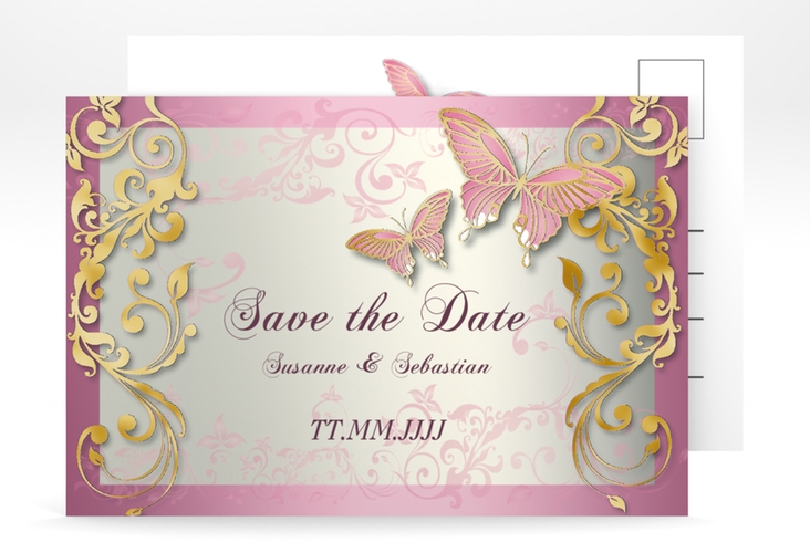 Save the Date-Postkarte Toulouse A6 Postkarte rosa gold