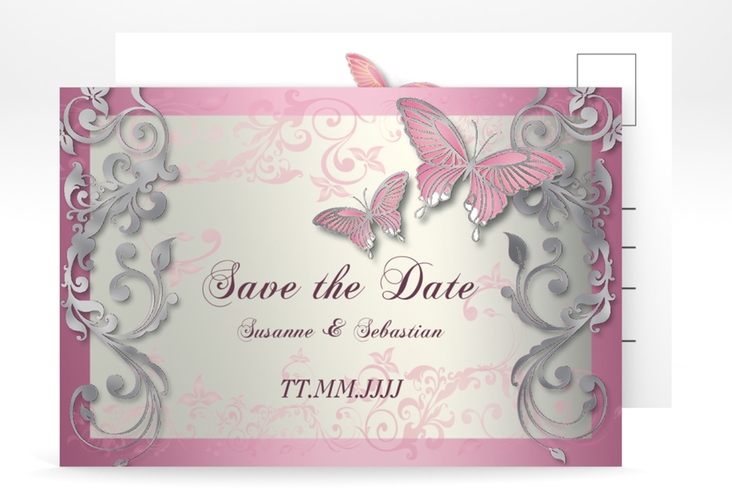 Save the Date-Postkarte Toulouse A6 Postkarte rosa silber