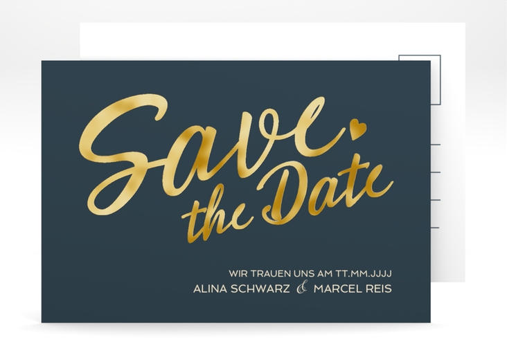 Save the Date-Postkarte "Glam" A6 Postkarte blau gold
