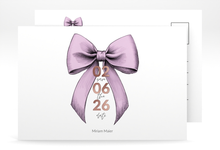 Save the Date-Postkarte Geburtstag Geburtstagsschleife A6 Postkarte rosa rosegold veredelt