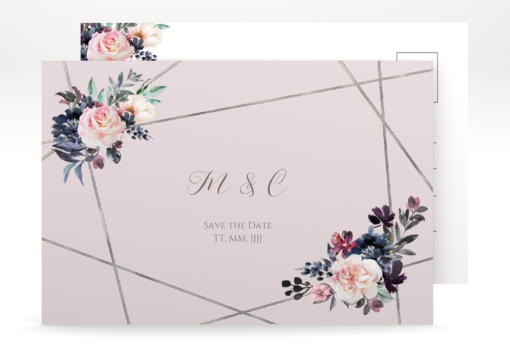 Save the Date-Postkarte Azalie A6 Postkarte rosa silber