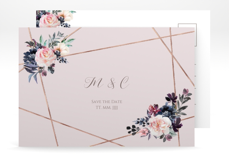Save the Date-Postkarte Azalie A6 Postkarte rosa rosegold