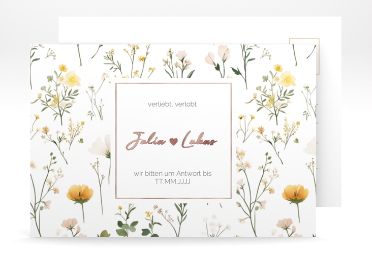 Antwortkarte Hochzeit Blumenwiese A6 Postkarte bunt rosegold