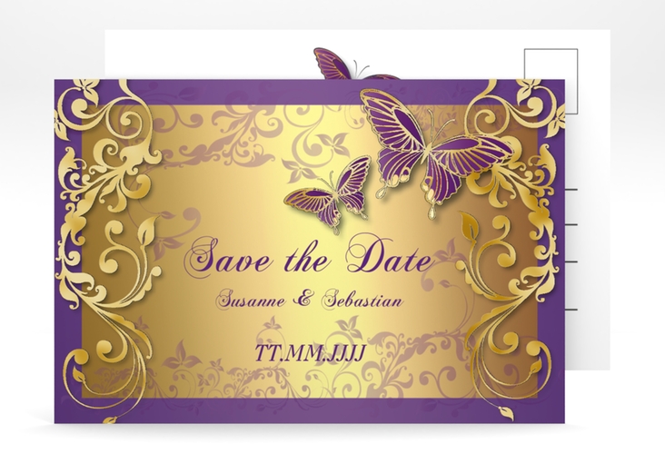 Save the Date-Postkarte Toulouse A6 Postkarte lila gold