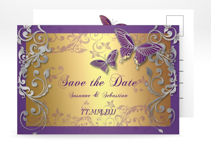 Save the Date-Postkarte Toulouse A6 Postkarte lila silber