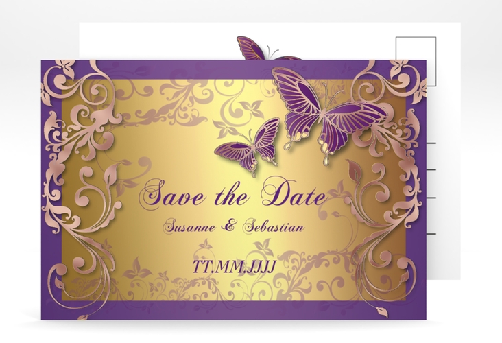 Save the Date-Postkarte Toulouse A6 Postkarte lila rosegold