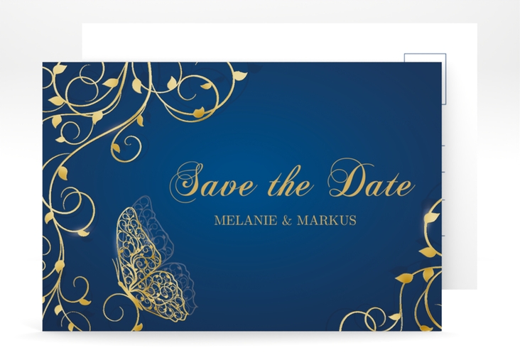 Save the Date-Postkarte Eternity A6 Postkarte blau gold