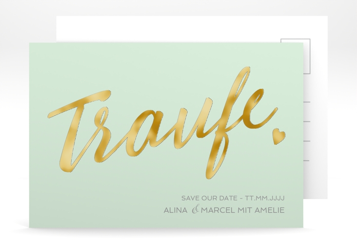 Save the Date-Postkarte Traufe A6 Postkarte mint gold