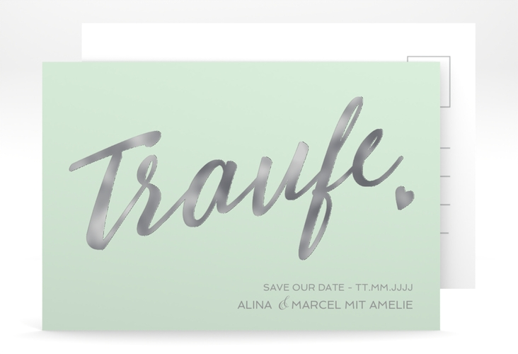 Save the Date-Postkarte Traufe A6 Postkarte mint silber