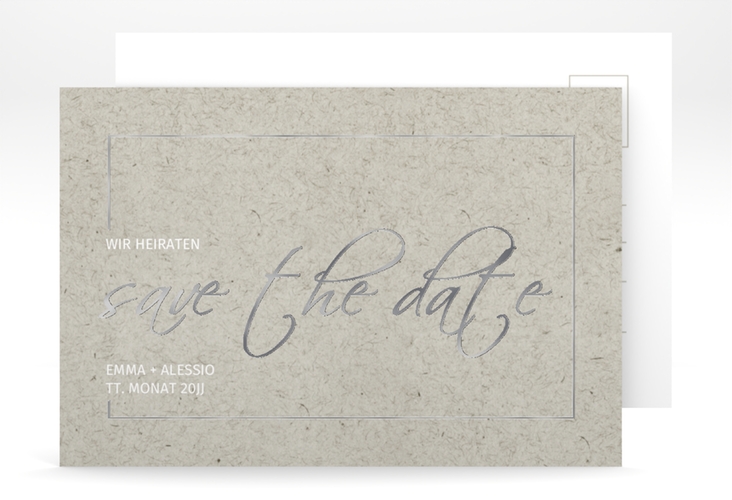 Save the Date-Postkarte Simple Line A6 Postkarte grau silber