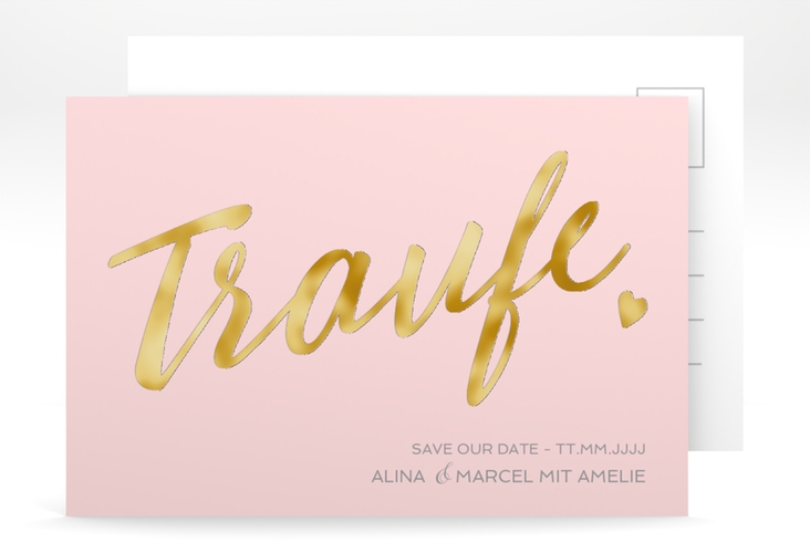 Save the Date-Postkarte Traufe A6 Postkarte rosa gold
