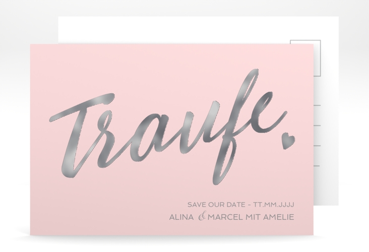 Save the Date-Postkarte Traufe A6 Postkarte rosa silber