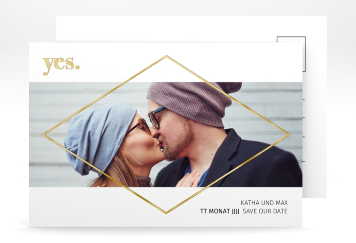 Save the Date-Postkarte Yes A6 Postkarte gold gold