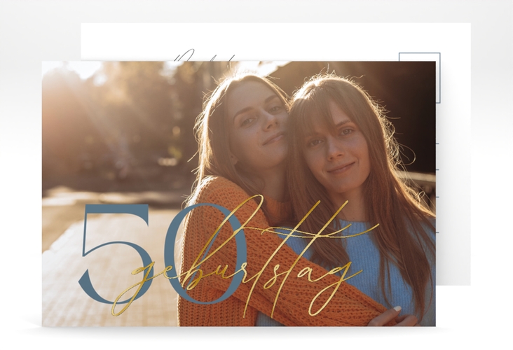 Save the Date-Postkarte Geburtstag Ehrentag A6 Postkarte blau gold veredelt