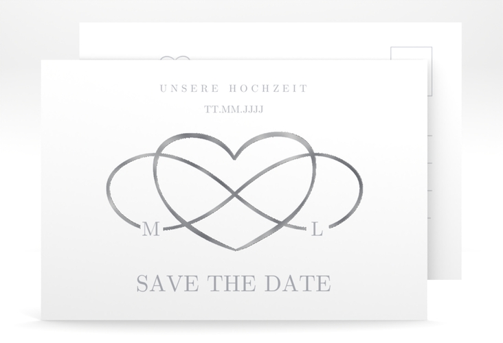 Save the Date-Postkarte Infinity A6 Postkarte grau silber