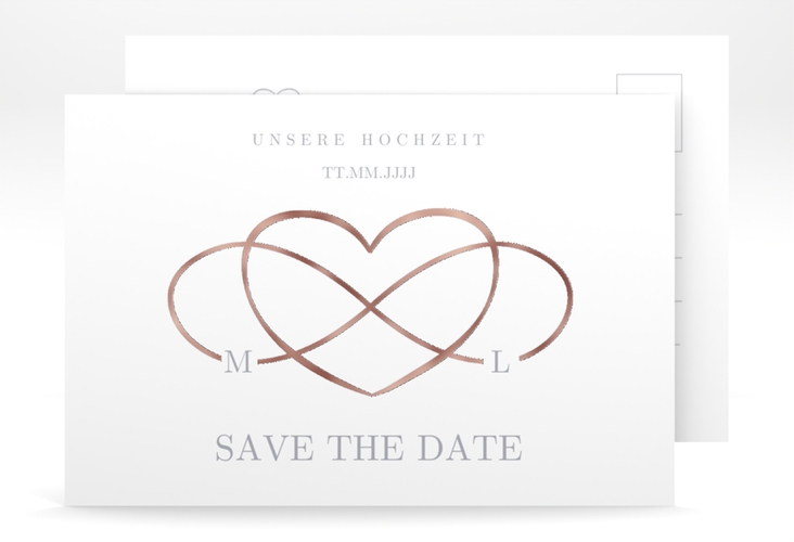 Save the Date-Postkarte Infinity A6 Postkarte grau rosegold