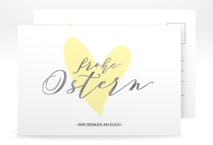 Osterkarte Osterherz A6 Postkarte gelb silber