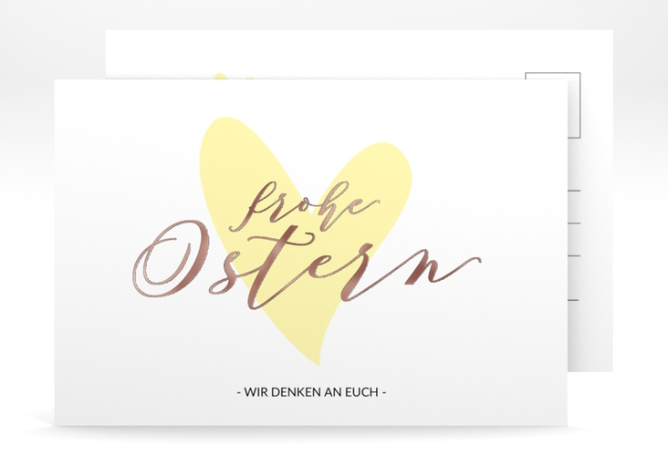 Osterkarte Osterherz A6 Postkarte gelb rosegold