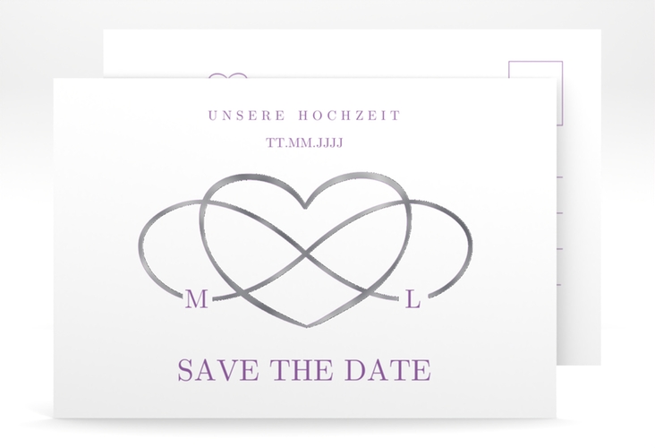 Save the Date-Postkarte Infinity A6 Postkarte lila silber