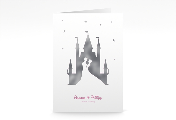 Kirchenheft Hochzeit Castle A5 Klappkarte hoch rosa silber