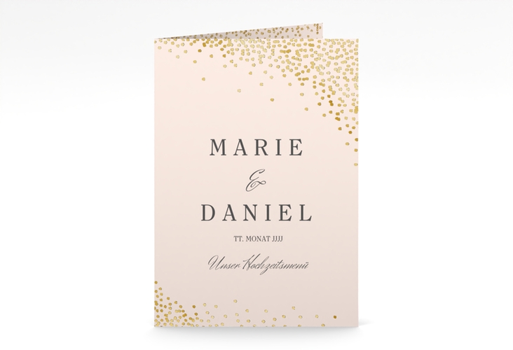 Menükarte Hochzeit Glitter A5 Klappkarte hoch rosa gold