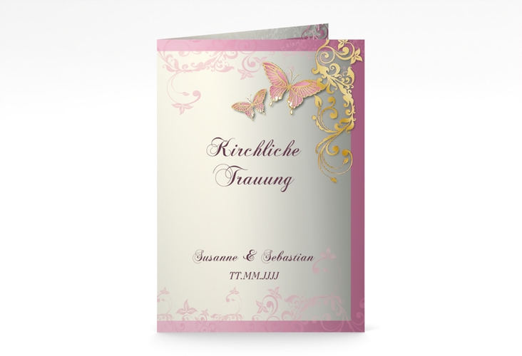 Kirchenheft Hochzeit Toulouse A5 Klappkarte hoch rosa gold
