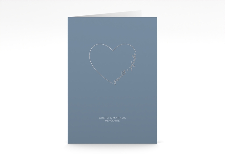 Menükarte Hochzeit Lebenstraum A5 Klappkarte hoch blau silber