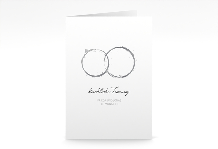 Kirchenheft Hochzeit Trauringe A5 Klappkarte hoch grau silber minimalistisch gestaltet mit zwei Eheringen