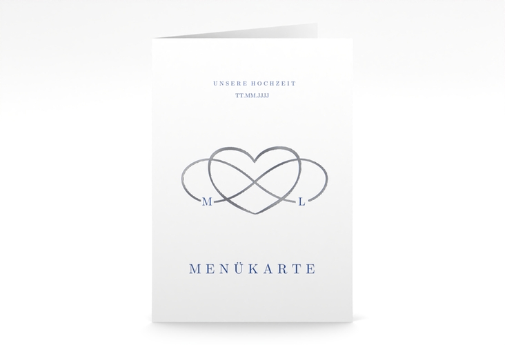Menükarte Hochzeit Infinity A5 Klappkarte hoch blau silber