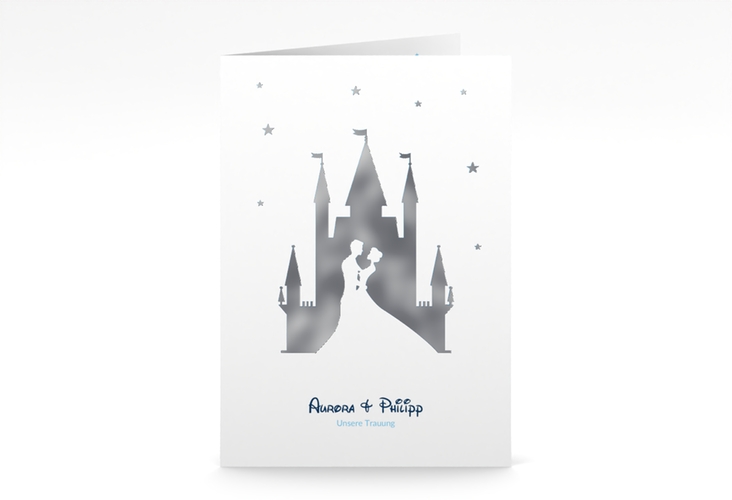 Kirchenheft Hochzeit Castle A5 Klappkarte hoch blau silber