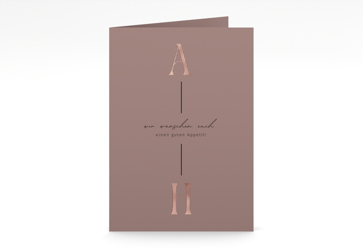 Menükarte Hochzeit Lebensbund A5 Klappkarte hoch rosa rosegold mit veredelbaren Initialen