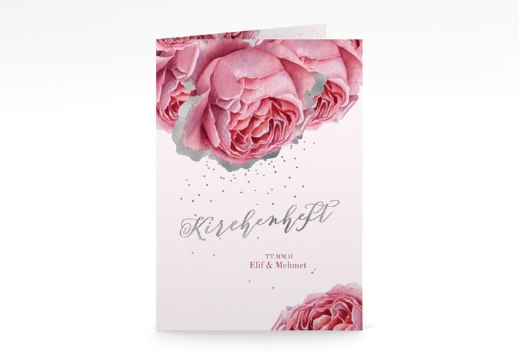 Kirchenheft Hochzeit Cherie A5 Klappkarte hoch rosa silber