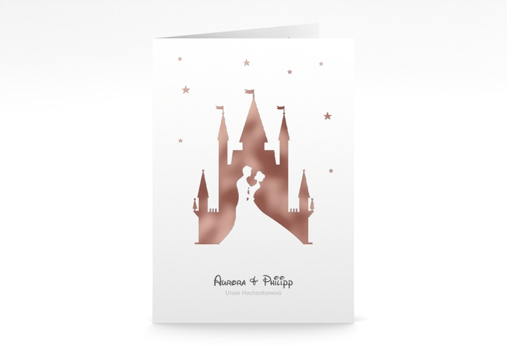 Menükarte Hochzeit Castle A5 Klappkarte hoch grau rosegold