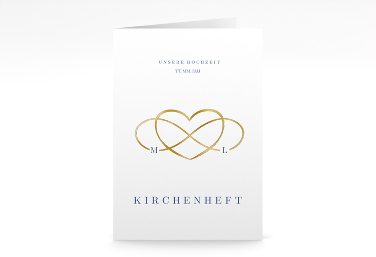 Kirchenheft Hochzeit Infinity A5 Klappkarte hoch blau gold