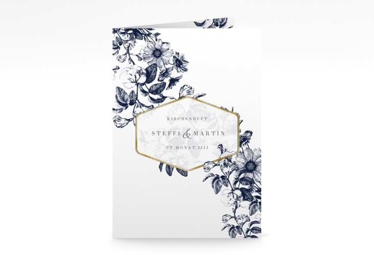 Kirchenheft Hochzeit Magnificent A5 Klappkarte hoch blau gold