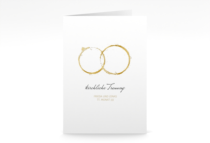 Kirchenheft Hochzeit Trauringe A5 Klappkarte hoch gold gold minimalistisch gestaltet mit zwei Eheringen