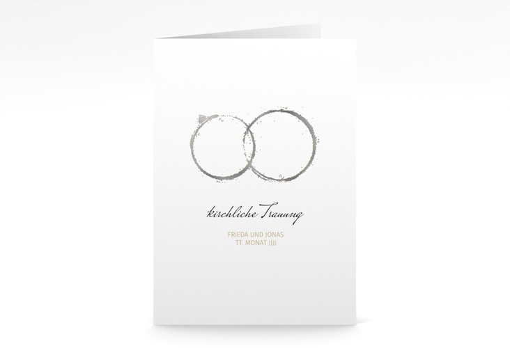 Kirchenheft Hochzeit Trauringe A5 Klappkarte hoch gold silber minimalistisch gestaltet mit zwei Eheringen