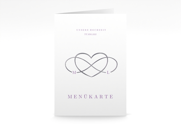 Menükarte Hochzeit Infinity A5 Klappkarte hoch lila silber
