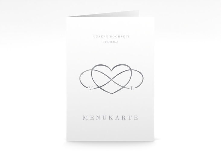 Menükarte Hochzeit Infinity A5 Klappkarte hoch grau silber