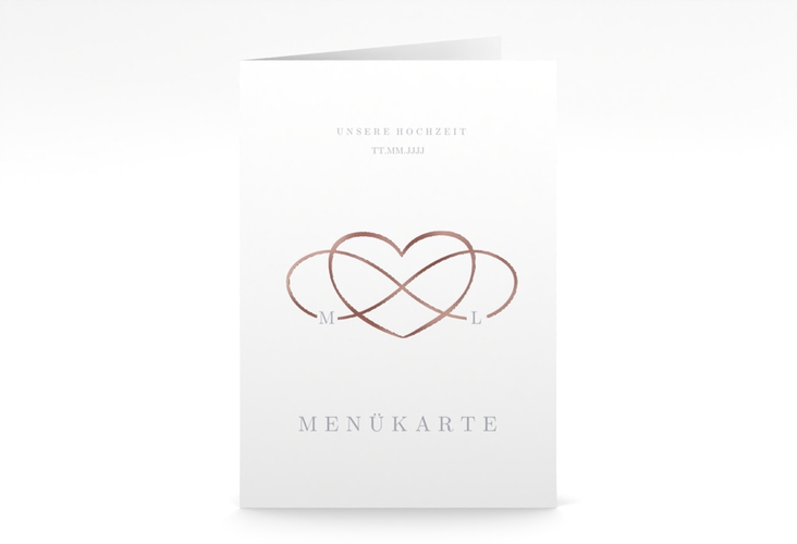 Menükarte Hochzeit Infinity A5 Klappkarte hoch grau rosegold