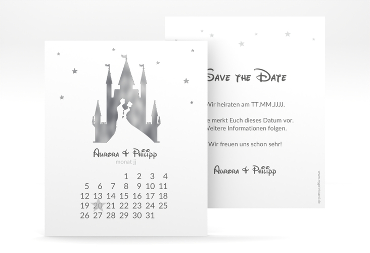 Save the Date-Kalenderblatt Castle Kalenderblatt-Karte grau silber
