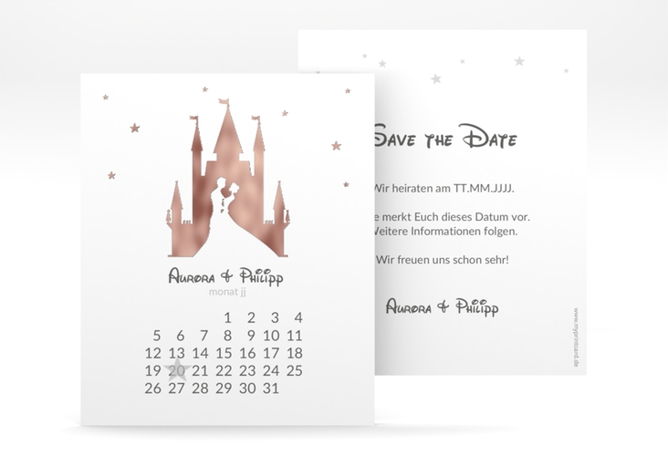 Save the Date-Kalenderblatt Castle Kalenderblatt-Karte grau rosegold