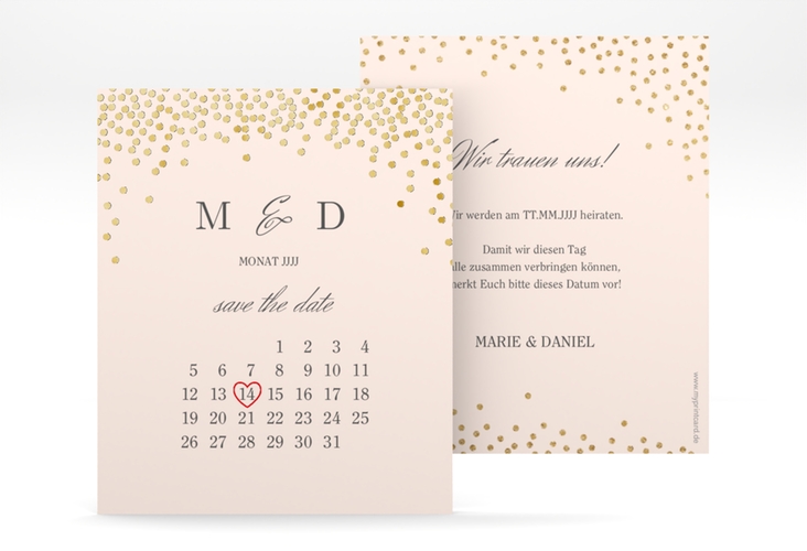Save the Date-Kalenderblatt Glitter Kalenderblatt-Karte rosa gold