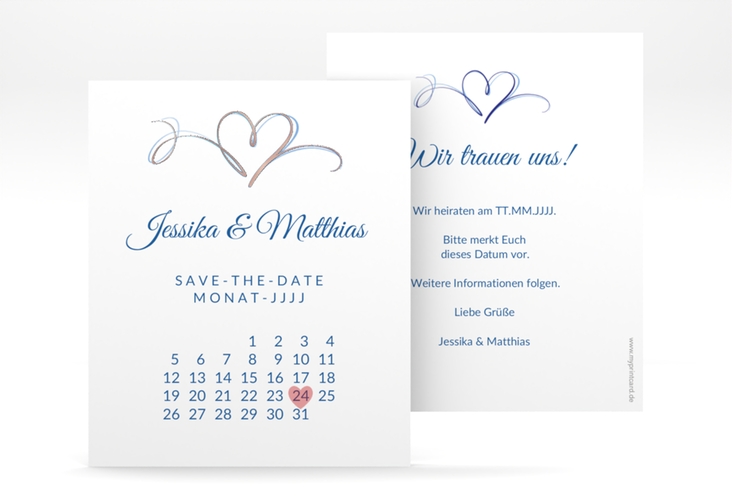 Save the Date-Kalenderblatt Envie Kalenderblatt-Karte blau rosegold