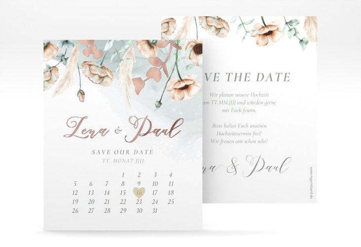 Save the Date-Kalenderblatt Anemone Kalenderblatt-Karte mint rosegold