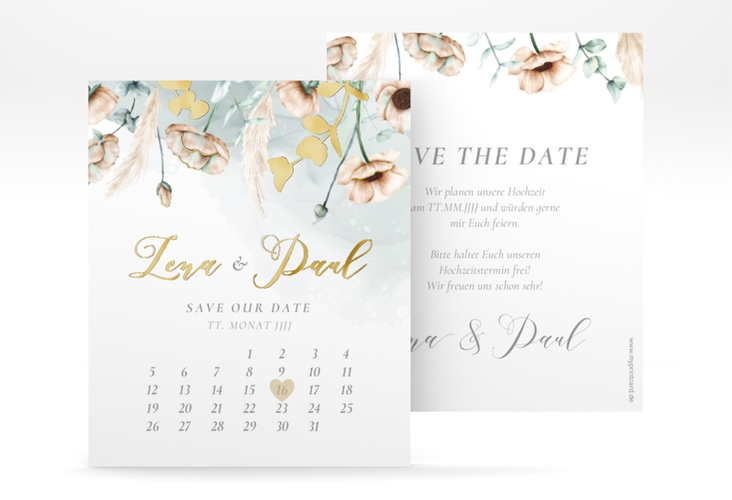 Save the Date-Kalenderblatt Anemone Kalenderblatt-Karte mint gold