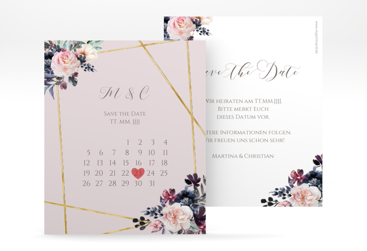 Save the Date-Kalenderblatt Azalie Kalenderblatt-Karte rosa gold