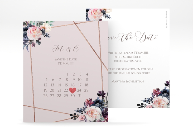Save the Date-Kalenderblatt Azalie Kalenderblatt-Karte rosa rosegold