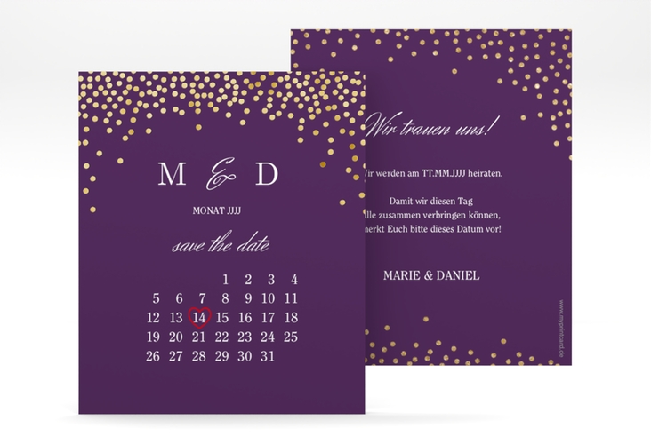 Save the Date-Kalenderblatt Glitter Kalenderblatt-Karte lila gold